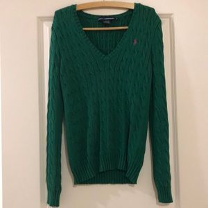 Ralph Lauren Sport V-neck cable knit winter green